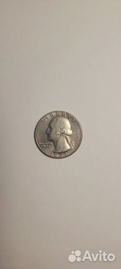 Серебряная монета ouarter dollar (1971г.) США