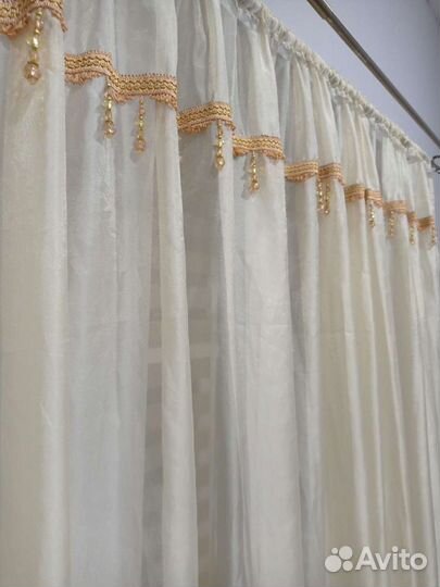 Тюль органза айвори с бахромой