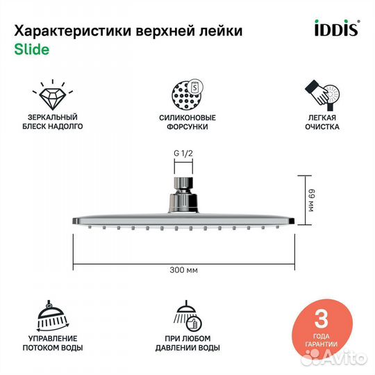 Душевая насадка верхняя прямоугольная, хром