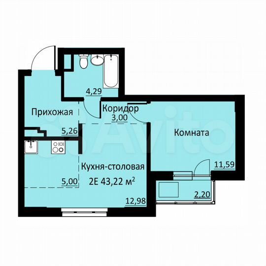 2-к. квартира, 43,2 м², 8/16 эт.