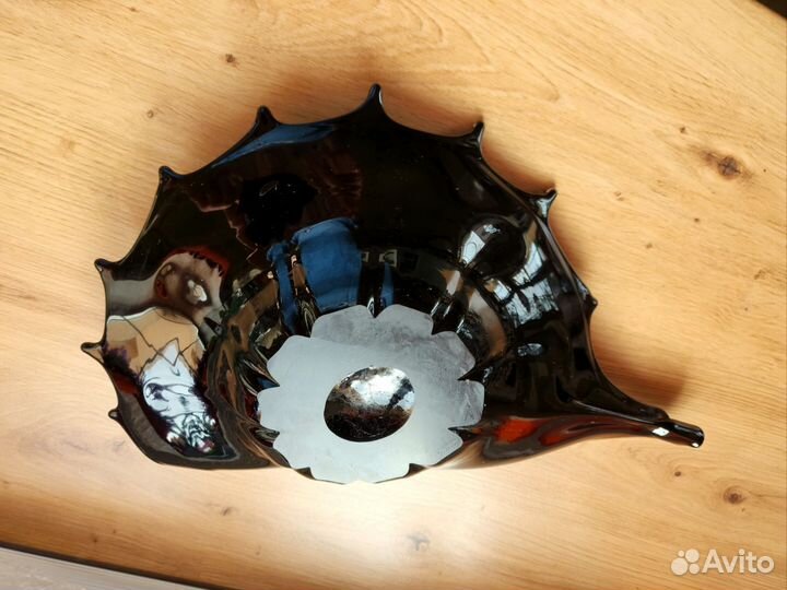 Блюдо декоративное, чёрное стекло Италия, handmade