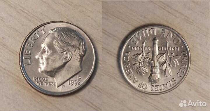 Брак Коллекционная монета США Roosevelt Dime 1992