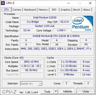 Процессор Intel Pentium G2020 Ivy Bridge