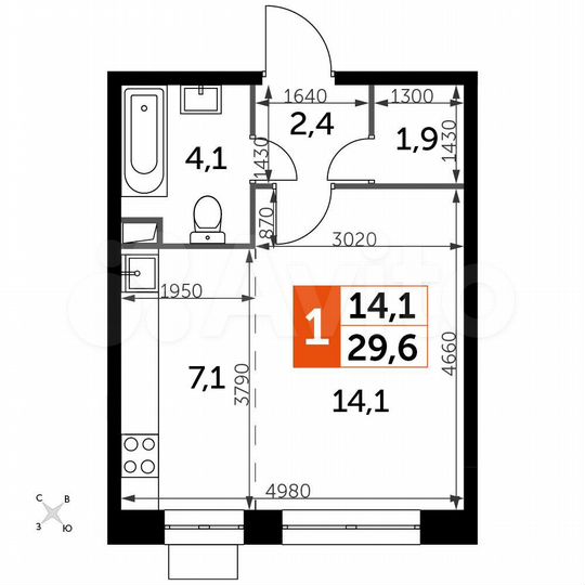 Квартира-студия, 29,6 м², 2/22 эт.