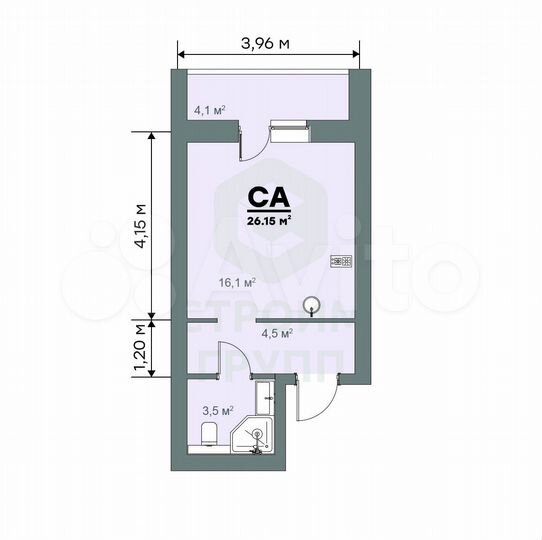 Квартира-студия, 26,2 м², 7/9 эт.
