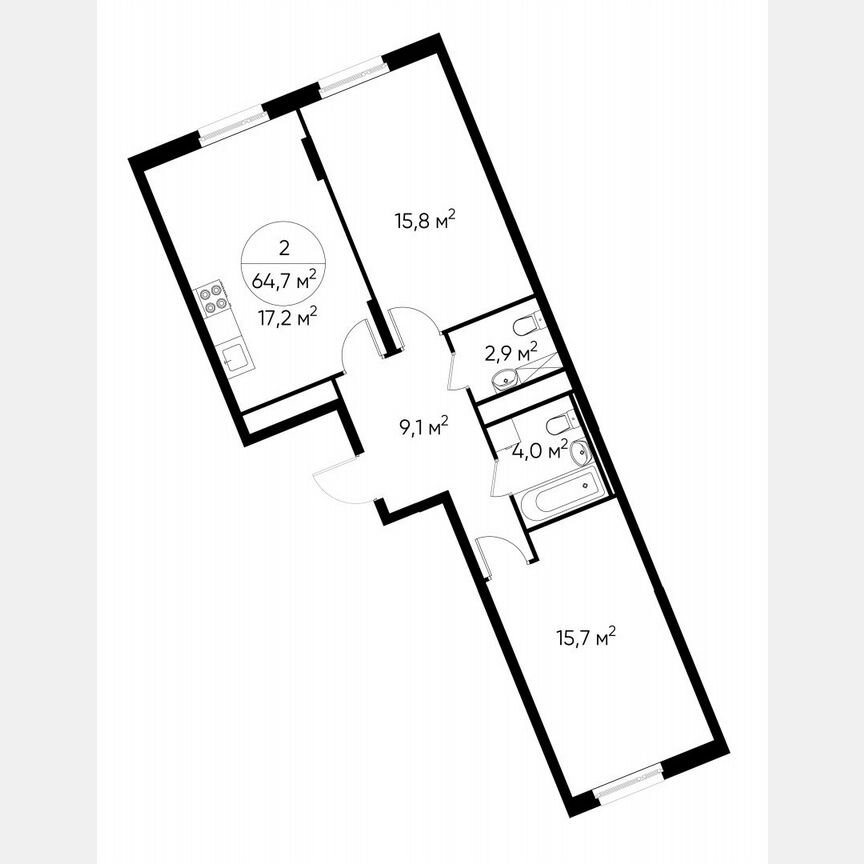 2-к. квартира, 64,7 м², 7/17 эт.