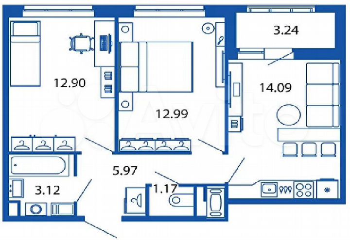 2-к. квартира, 53,5 м², 5/13 эт.