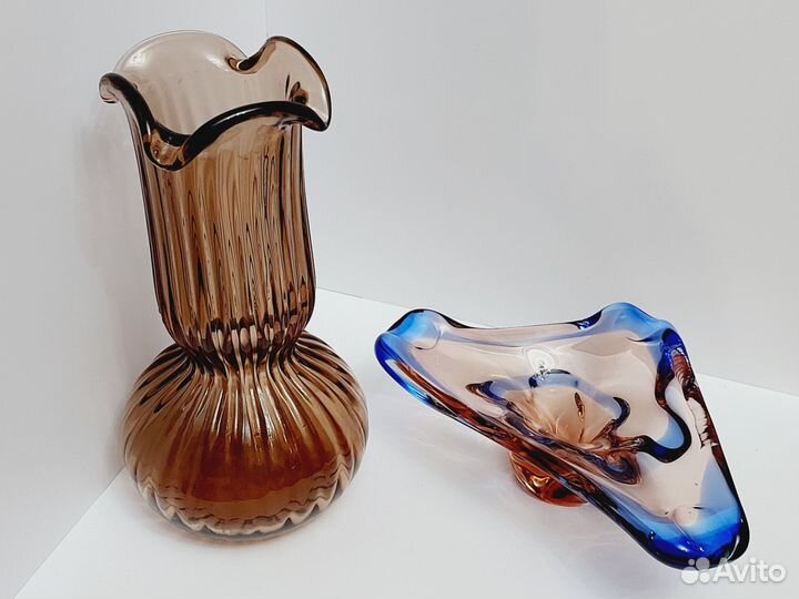 Ваза цветное гутное стекло