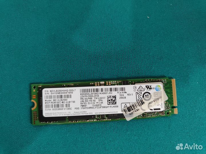 Samsung PCie NVMe 256 gb