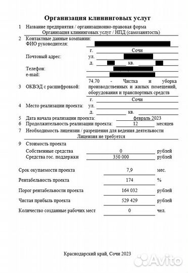 Бизнес план для социального контракта