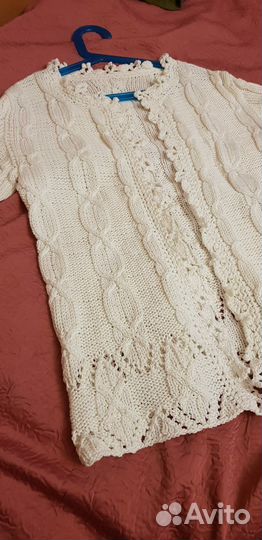 Вязаная кофта белая размер XXS 40 хлопок ручная