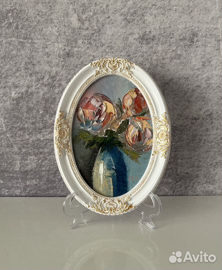 Картина маслом миниатюра в рамке Розы