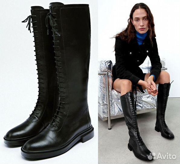 Сапоги Zara и Сапоги Mascotte, Натуральная кожа