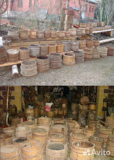 Старинный деревянный ушат кадка ковш ведро шайка