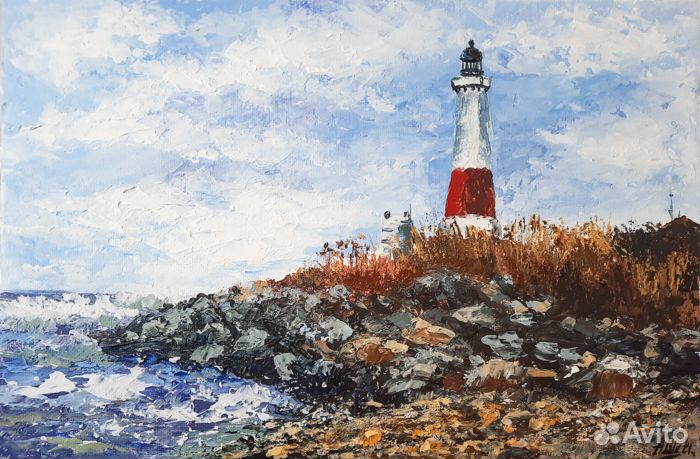 Картина морской пейзаж Этюд маяк Картина пляж