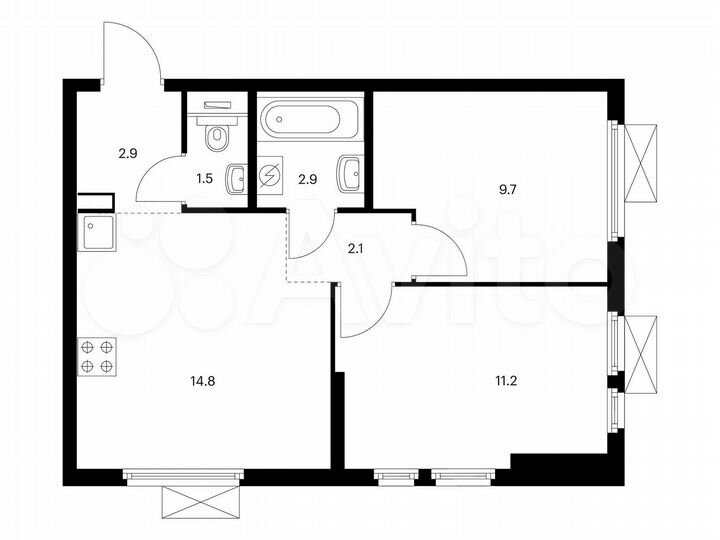 2-к. квартира, 45,1 м², 15/25 эт.