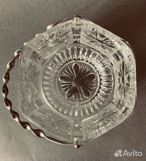 Хрустальная конфетница с ручкой СССР винтаж