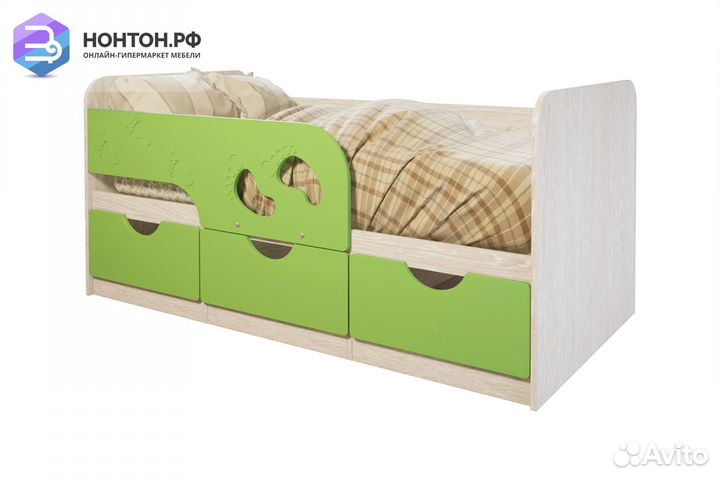 Кровать Минима Лего дуб атланта / лайм глянец