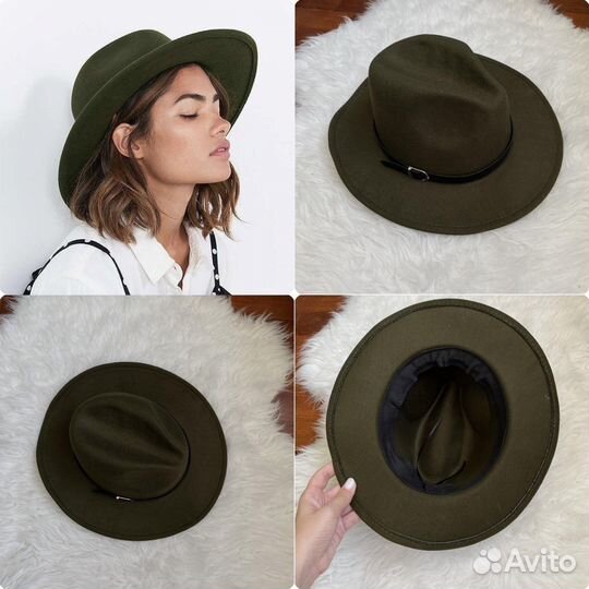 Шляпа фетровая федора серая зеленая хаки болтоная