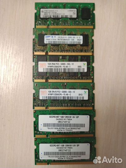 Память ноутбучная so-dimm DDR2 1GB, 256GB PC2