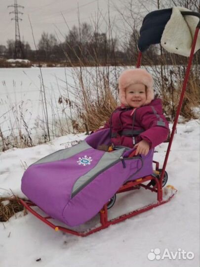 Санки на 4 колесах+2 маленьких с чехлом