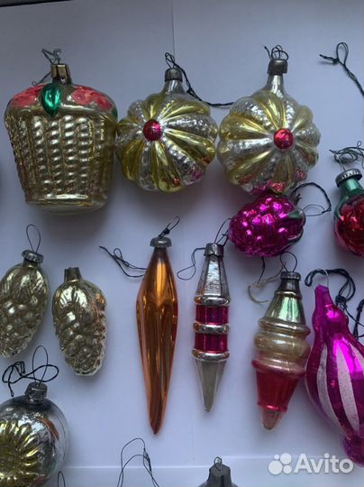 Елочные игрушки СССР часы заяц корзинка с цветами