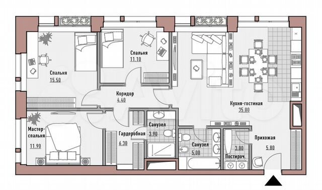 Планировки премиум квартир 3-к квартира, 103.2 м², 2/10 эт. на продажу в Москве Купить квартиру Авито