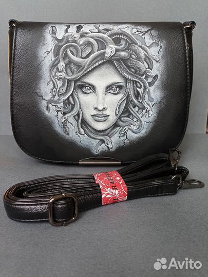 Сумка кожаная с ручной росписью