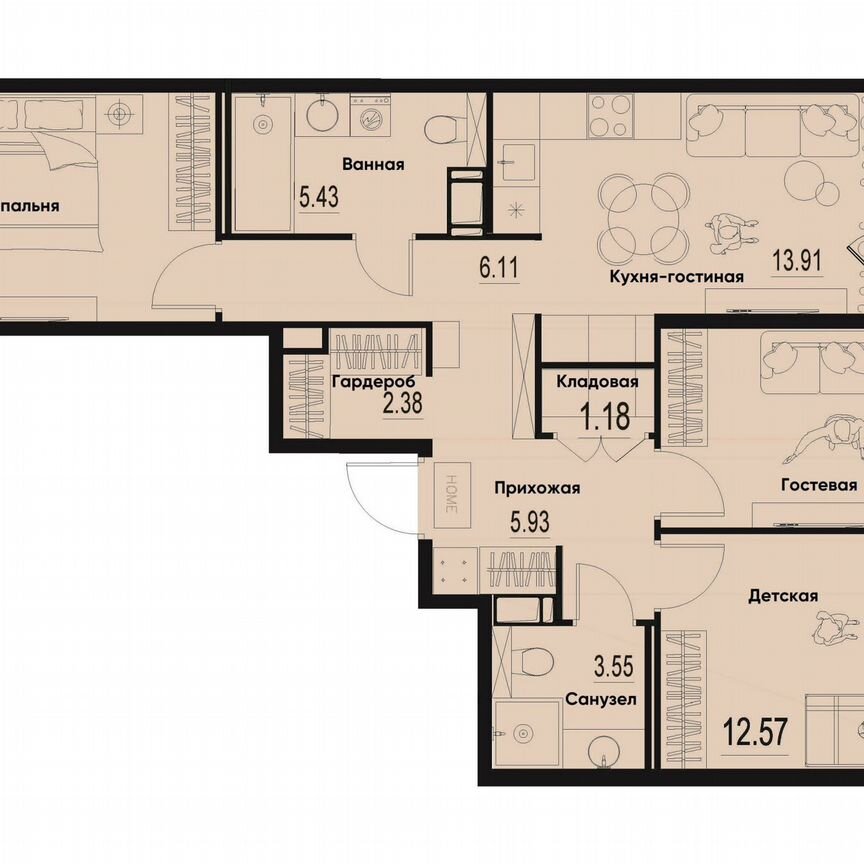 3-к. квартира, 77 м², 2/12 эт.