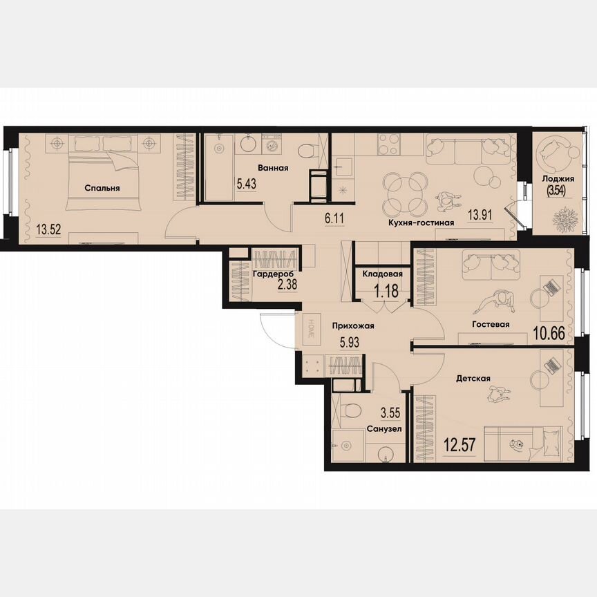 3-к. квартира, 77 м², 2/12 эт.