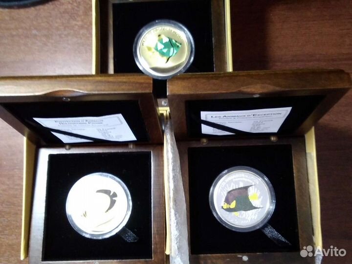 Монеты серебро Конго 25г Рыбы. комплект 3шт