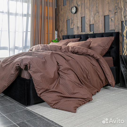 Постельное белье Софи Шоколад новое страйп-сатин