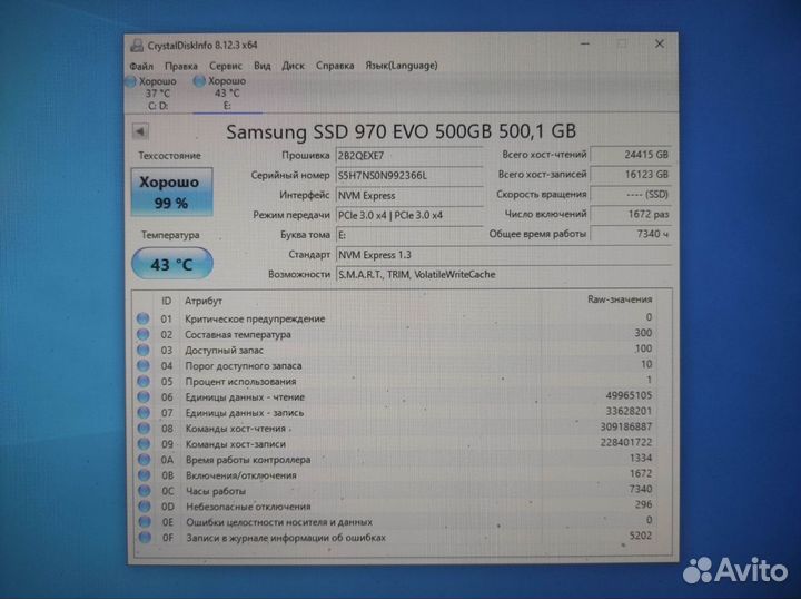 SSD 500 Гб М.2 Samsung 970 Evo Plus, отл. сост