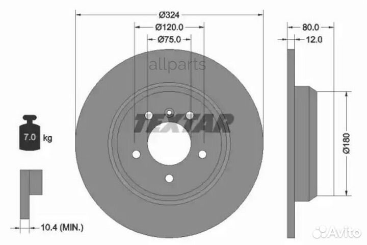 Textar 92107403 Диск тормозной задний с покрытием