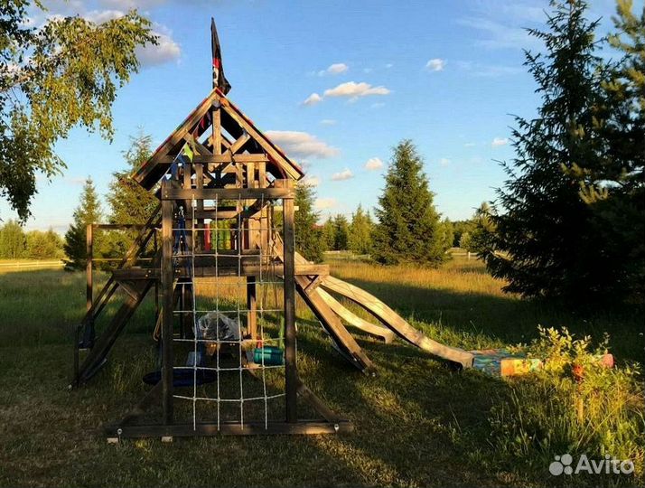 Детские уличные площадки домики горка качели