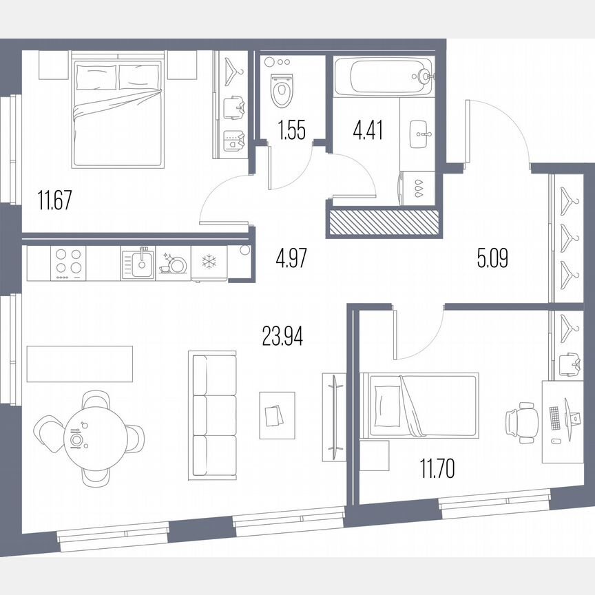 2-к. квартира, 63,3 м², 9/10 эт.
