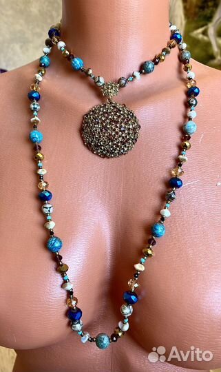 Бусы из натуральных камней чокер с подвеской