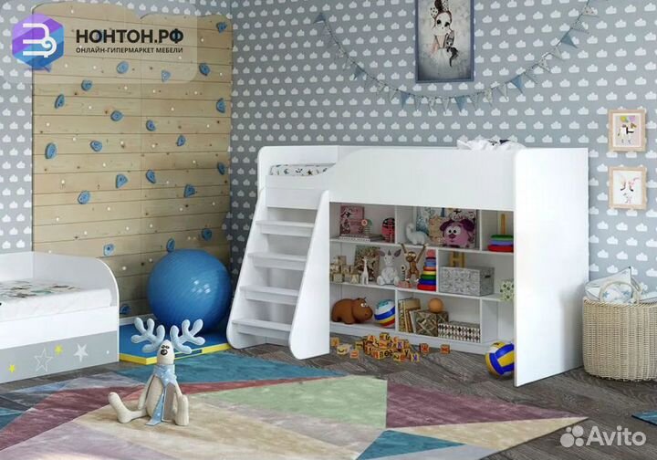 Кровать-чердак белая