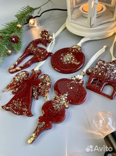 Набор из 5-ти елочных игрушек ручной работы