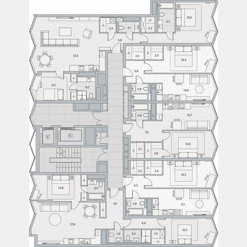 2-к. квартира, 89,8 м², 4/16 эт.