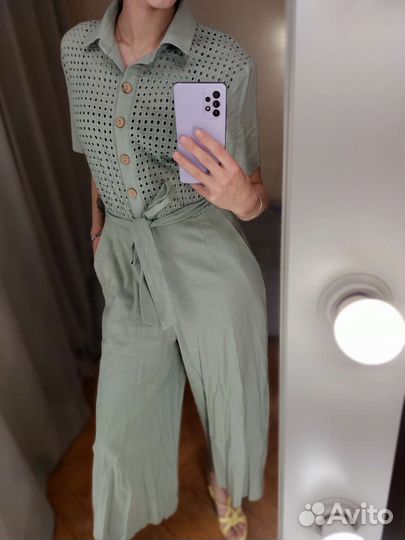 Комбинезон лён оливковый женский
