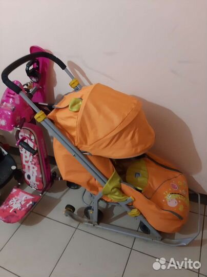 Детские санки коляска с колесами детские