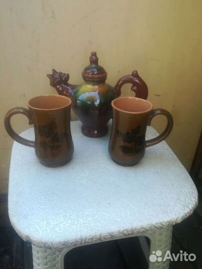 Петушок кувшин-заварочник,керамика с кружками