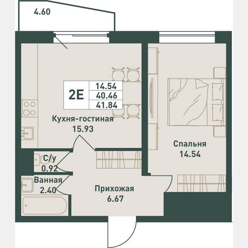 1-к. квартира, 41,8 м², 12/16 эт.