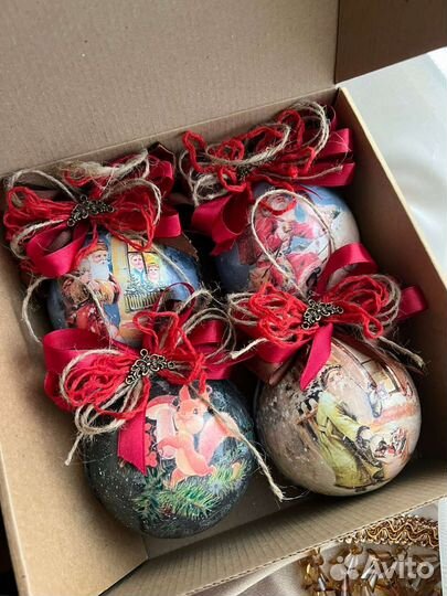 Ёлочные шары декупаж ручной работы, новогодние по
