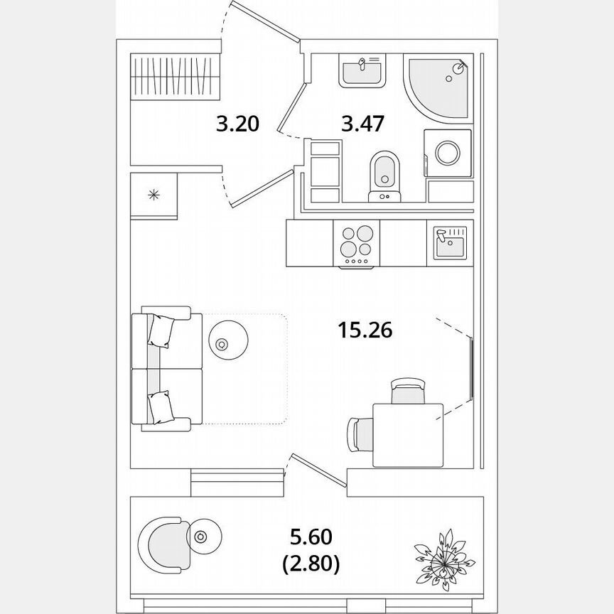 Квартира-студия, 24,7 м², 12/12 эт.