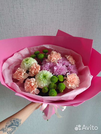 Букет цветов сборный, хризантема, гвоздика