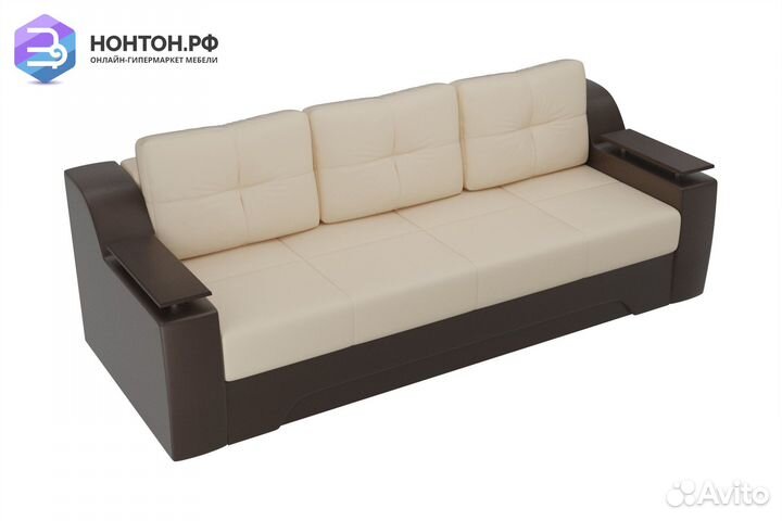 Диван еврокнижка Сенатор экокожа бежевая / коричне