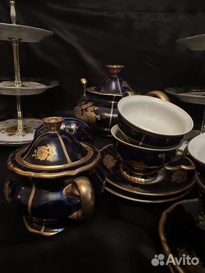 Сервиз чайный чехия cobalt золотая роза
