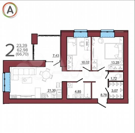 2-к. квартира, 66,7 м², 3/14 эт.